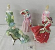 5 Royal Doulton figures - Top O' The HIll, Ascot, Miss Demure, Daphne and Lorna.