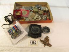 A mixed lot including medals. compasses etc.