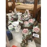A pair of Kaiser Rose candle holders & other floral China items