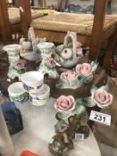 A pair of Kaiser Rose candle holders & other floral China items