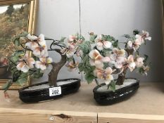 2 art glass model bonsai trees