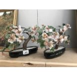 2 art glass model bonsai trees