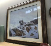A framed print of a white tiger