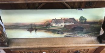 An unframed oil on canvas river scene.