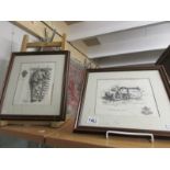2 framed and glazed pen and ink drawings - 1.