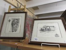 2 framed and glazed pen and ink drawings - 1.