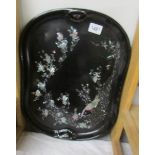 A Japan ware metal tray inlaid with mother of pearl.
