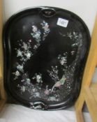 A Japan ware metal tray inlaid with mother of pearl.