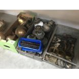 3 boxes of oil lamp fonts and parts including burners etc.