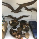 A quantity of treen/wooden items and 2 USA wall sculptures 1 A/F