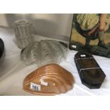 3 art deco style glass light shades and approximately 15 glass door finger plates