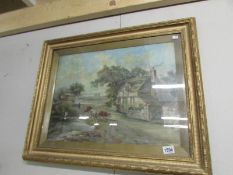 A framed and glazed watercolour farm scene signed W R Medd.