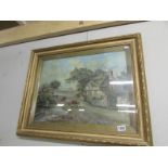 A framed and glazed watercolour farm scene signed W R Medd.