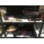 2 shelves of ladies gloves, handbags, shoes,