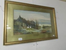A framed and glazed watercolour entitled Fisherman's Cottages, Kentish Coast by Robt. Watson.
