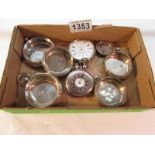 A quantity of silver pocket watch cases and 2 watches.