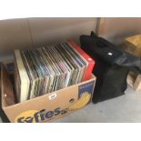 A box of LP records and a quantity of 78's