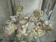 16 pieces of porcelain with floral encrusted decoration including Coalport.