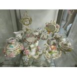 16 pieces of porcelain with floral encrusted decoration including Coalport.