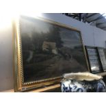 A large gilt framed oil on canvas farming scene signed Gus Goad 1907 (A/F)