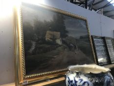 A large gilt framed oil on canvas farming scene signed Gus Goad 1907 (A/F)