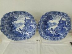 A pair of Cauldon blue and white plated depicting Roman scenes.