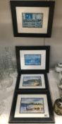 4 framed and glazed prints,