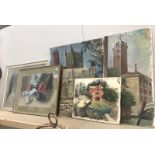 6 paintings of various scenes including Lincoln Cathedral from Greenstone Place by Winifred Evans