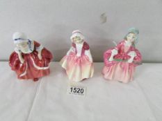 3 small Royal Doulton figurines 'Dinky Doo' HN2120, 'Bo Peep' HN1811 and 'Goody Two Shoes' HN2037.