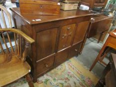 A 19th century oak ecclesiastical chest.