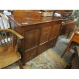 A 19th century oak ecclesiastical chest.