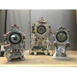 3 continental porcelain clocks