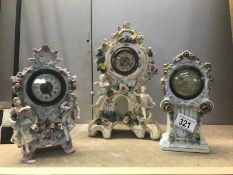 3 continental porcelain clocks