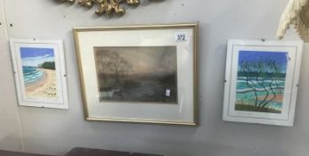 2 watercolours by Christine Abson and 1 other