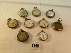 A tray of yellow metal pocket watches (9 in total).