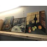 2 oil on boards of still life and another abstract by a 20th Century British school artist