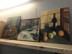 2 oil on boards of still life and another abstract by a 20th Century British school artist