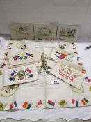 A 'Souvenir of the European War 1914' handkerchief together with 7 WW1 silk greeting cards.