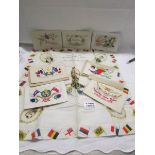 A 'Souvenir of the European War 1914' handkerchief together with 7 WW1 silk greeting cards.