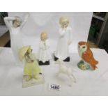 2 Royal Doulton figurines being Darling and Bedtime, A NAO figure, Beswick owl etc.