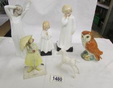 2 Royal Doulton figurines being Darling and Bedtime, A NAO figure, Beswick owl etc.
