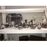 A quantity of silver plated tea ware & a polished aluminium coffee set etc.