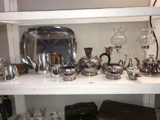 A quantity of silver plated tea ware & a polished aluminium coffee set etc.