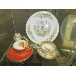 An Aynsley cake plate, a trio, a cup & saucer and an egg shaped trinket box.