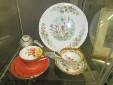 An Aynsley cake plate, a trio, a cup & saucer and an egg shaped trinket box.