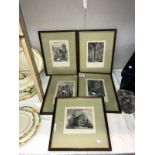 5 framed and glazed Lincoln Cathedral engravings