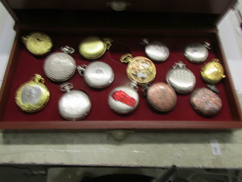 A 3 drawer watch cabinet containing 38 reproduction pocket watches. - Image 2 of 4