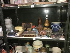 A quantity of boxes including parquetry, wood animals, brassware etc.