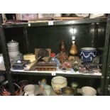 A quantity of boxes including parquetry, wood animals, brassware etc.