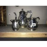 A 3 piece silverplate coffee set consisting of coffee pot (marked Harrison,